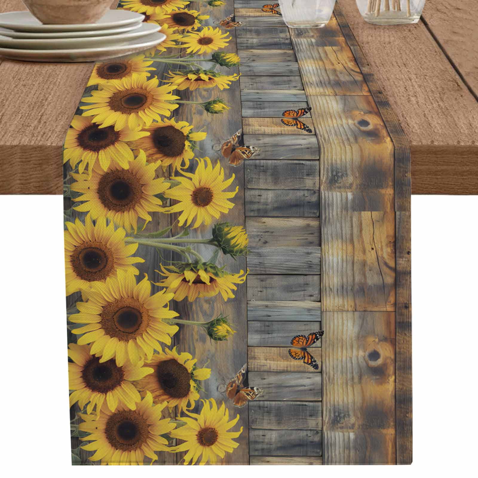 nqOlkjepod Sunflower Table Runner 70 Inches Long Farmhouse Dress ...