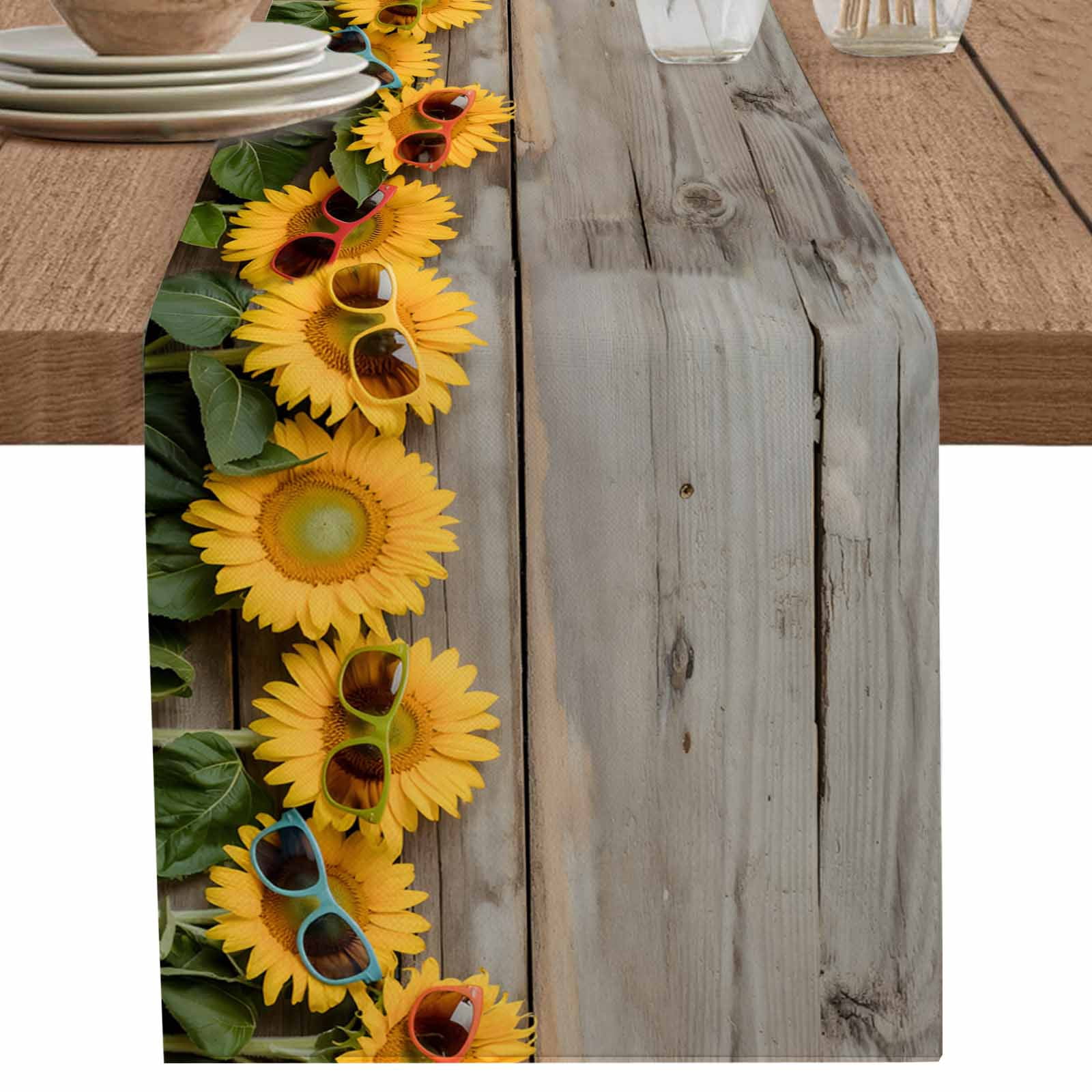 nqOlkjepod Sunflower Table Runner 72 Inches Long Farmhouse Dress ...