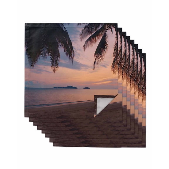 nqOlkjepod Sunset Summer Cloth Napkins Set of 8 Reusable Dinner Napkins, Seasides Palm Tree Leaves Scene Cocktail Napkin Washable Table Napkins for Wedding/Holiday Party/Baby Shower 20"x20"