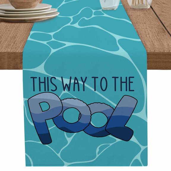 nqOlkjepod Swimming Pool Table Runner 120 Inches Long Farmhouse Dress Scarves, Summer Ocean Beach Abstract Texture Dining Tablerunner for Coffee Table/Kitchen Island/Party Décor, 13" x 120"