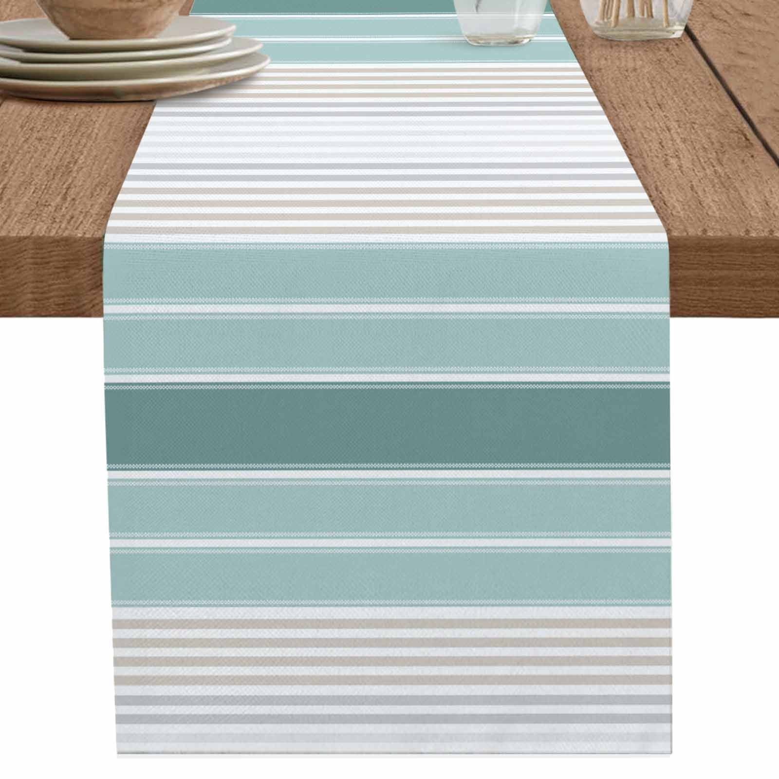 nqOlkjepod Teal Aqua Stripes Table Runner 72 Inches Long Farmhouse ...