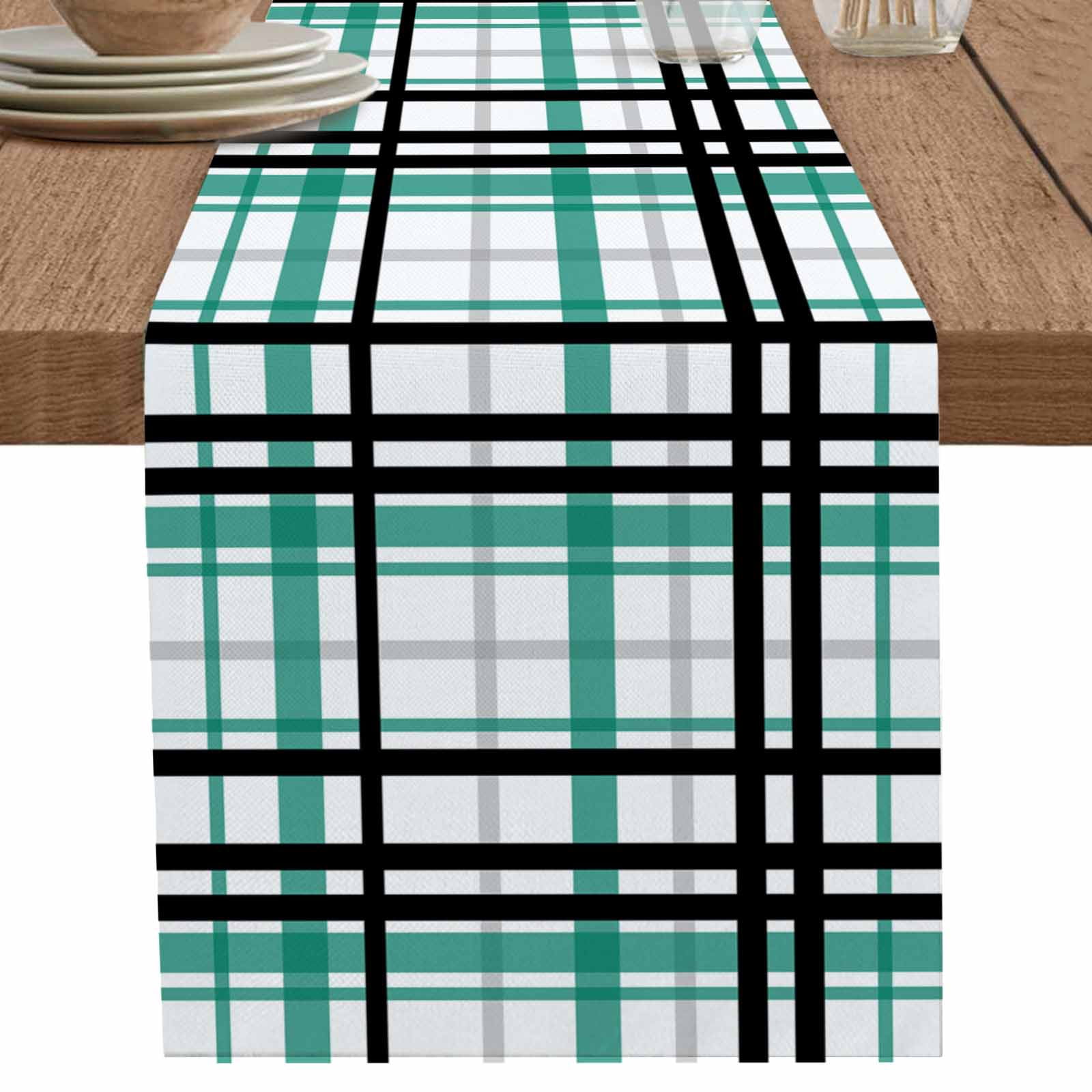 nqOlkjepod Teal Black Plaid Table Runner 72 Inches Long Farmhouse Dress ...