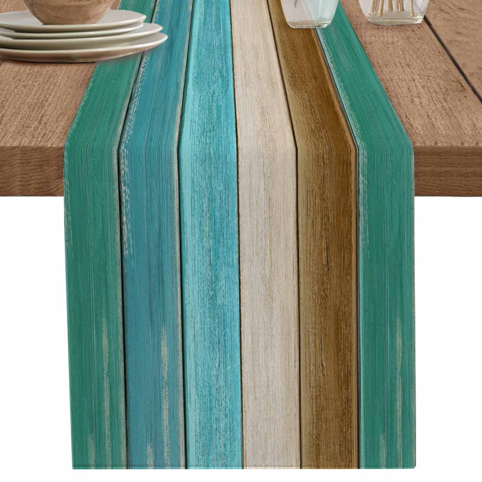 nqOlkjepod Teal Blue Brown Table Runner 72 Inches Long Farmhouse Dress ...