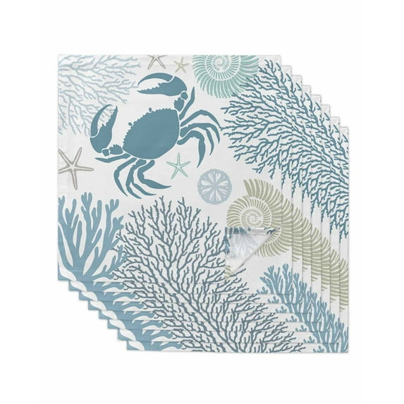 nqOlkjepod Teal Blue Crab Coastal Cloth Napkins Set of 8 Reusable Dinner Napkins, Summer Coral Nautical Cocktail Napkin Washable Table Napkins for Wedding/Holiday Party/Baby Shower 20"x20"