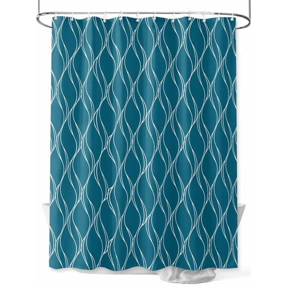 nqOlkjepod Teal Blue Stripes Shower Curtain, Waterproof Shower Curtains for Bathroom, Simple Geometric Modern Monochrome Washable Bathtub Curtain Set Bath Decor with 12 Hooks Extra Long 72"x96"