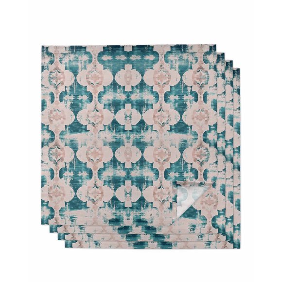 nqOlkjepod Teal Boho Cloth Napkins Set of 4 Reusable Dinner Napkins, Farmhouse Retro Ethnic Turkish Pattern Motifs Cocktail Napkin Washable Table Napkins for Wedding/Party/Baby Shower 20"x20"