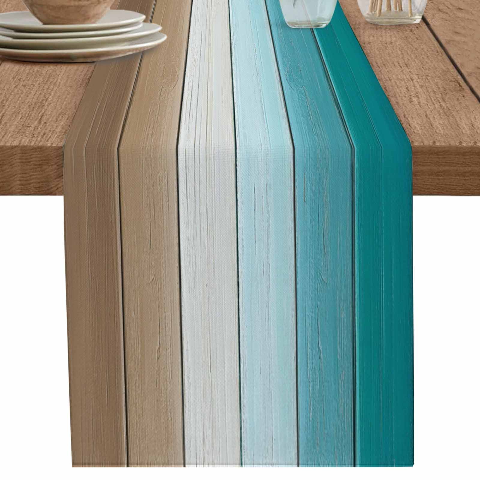 nqOlkjepod Teal Brown Table Runner 72 Inches Long Farmhouse Dress ...