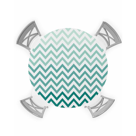 nqOlkjepod Teal Chevron Round Tablecloth, Fitted Table Cover with Elastic for 36"-44" Round Tables, Ombre Geometric Ocean Wave V-shaped Table Cloth Outdoor Dinning Party Waterproof Tablecloths