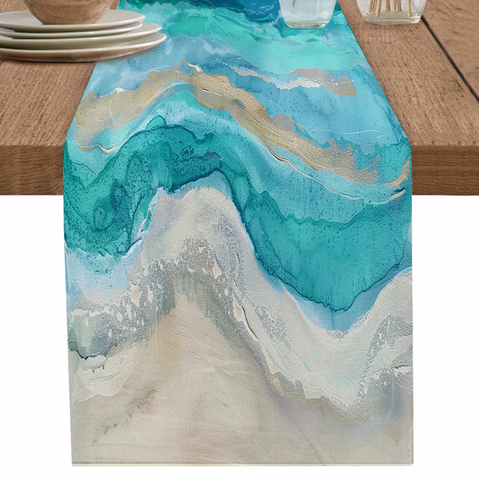 nqOlkjepod Teal Coastal Table Runner 72 Inches Long Farmhouse Dress ...