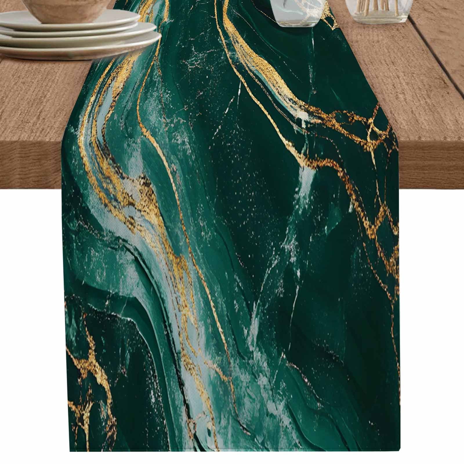 nqOlkjepod Teal Golden Marble Table Runner 72 Inches Long Farmhouse ...