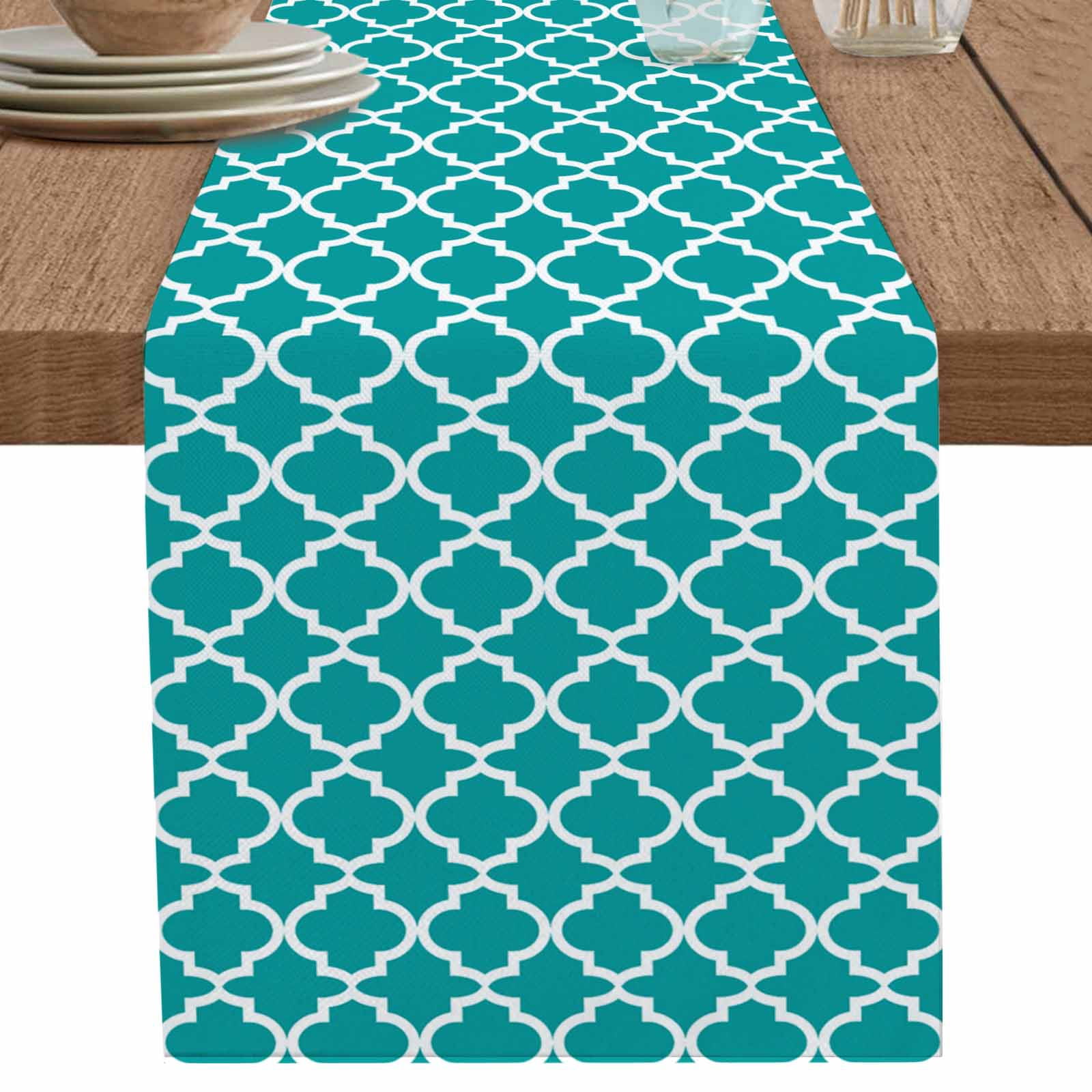 nqOlkjepod Teal Morocco Table Runner 72 Inches Long Farmhouse Dress ...