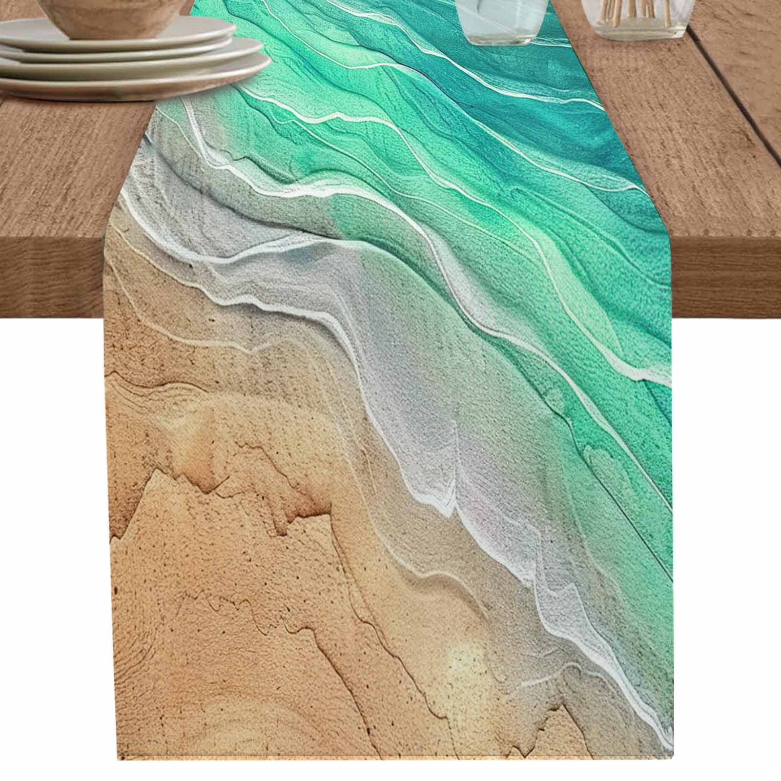 nqOlkjepod Teal Ombre Coastal Table Runner 72 Inches Long Farmhouse ...