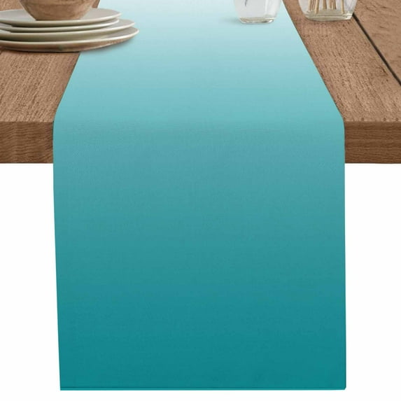 nqOlkjepod Teal Ombre Table Runner 60 Inches Long Farmhouse Dress Scarves, Turquoise White Gradient Modern Abstract Art Dining Tablerunner for Coffee Table/Kitchen Island/Party Décor, 13" x 60"