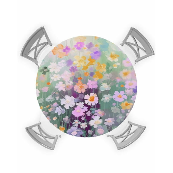 nqOlkjepod Teal Spring Floral Round Tablecloth, Fitted Table Cover with Elastic for 36"-44" Round Tables, Modern Oil Painted Daisy Botanical Table Cloth Outdoor Dinning Party Waterproof Tablecloths