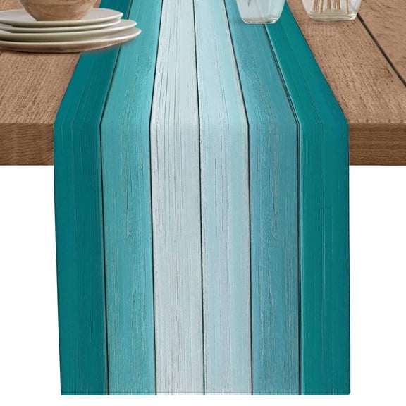 nqOlkjepod Teal Turquoise Table Runner 48 Inches Long Farmhouse Dress Scarves, Farmhouse Abstract Gradient Wooden Plank Dining Tablerunner for Coffee Table/Kitchen Island/Party Décor, 13" x 48"