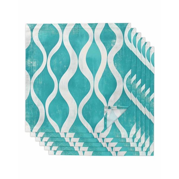 nqOlkjepod Teal Wave Cloth Napkins Set of 6 Reusable Dinner Napkins, Modern Abstract Art Farmhouse Cocktail Napkin Washable Table Napkins for Wedding/Holiday Party/Baby Shower 20"x20"
