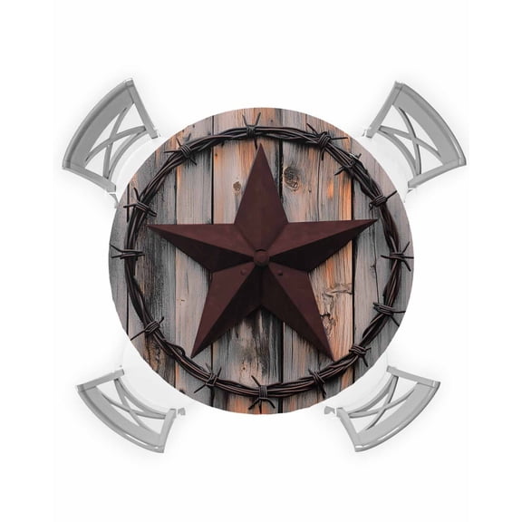 nqOlkjepod Texas Star Brown Round Tablecloth, Fitted Table Cover with Elastic for 36"-44" Round Tables, Farmhouse Country Western Brown Wooden Table Cloth Dinning Party Waterproof Tablecloths