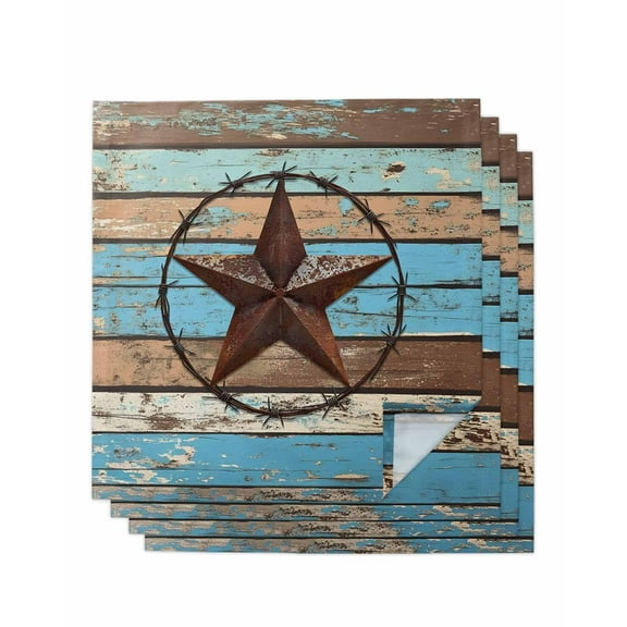 nqOlkjepod Texas Star Cloth Napkins Set of 4 Reusable Dinner Napkins, Blue Brown Stars Retro Wooden Country Vintage Cocktail Napkin Washable Table Napkins for Wedding/Party/Baby Shower 20"x20"