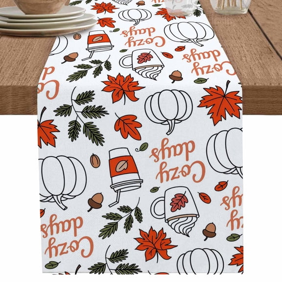 nqOlkjepod Thanksgiving Table Runner 36 Inches Long Farmhouse Dress Scarves, Fall Retro Cartoon Pumpkins Leaves Watercolor Dining Tablerunner for Coffee Table/Kitchen Island/Party, Small 13"x36"