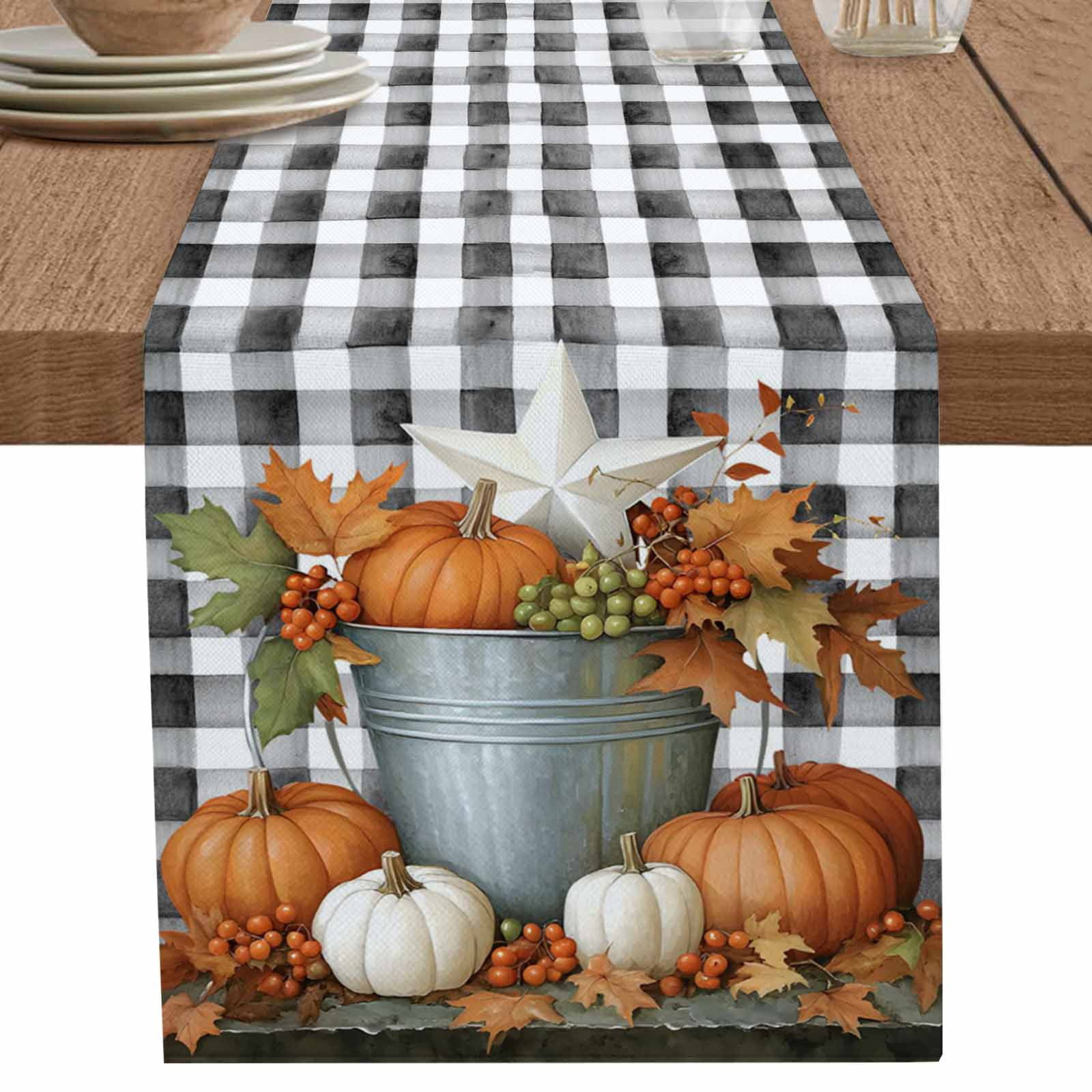nqOlkjepod Thanksgiving Table Runner 70 Inches Long Farmhouse Dress ...