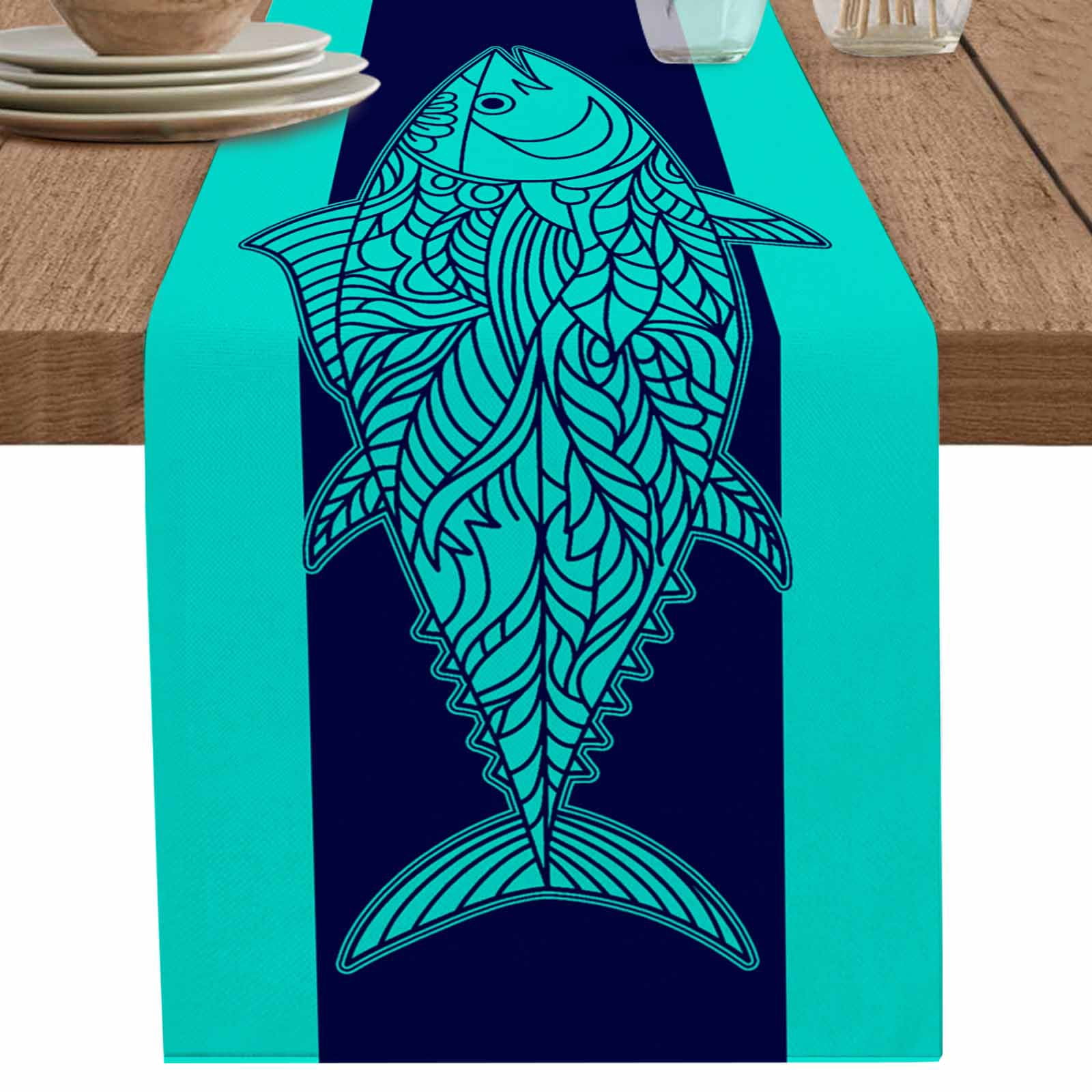 nqOlkjepod Tropical Fish Table Runner 60 Inches Long Farmhouse Dress ...