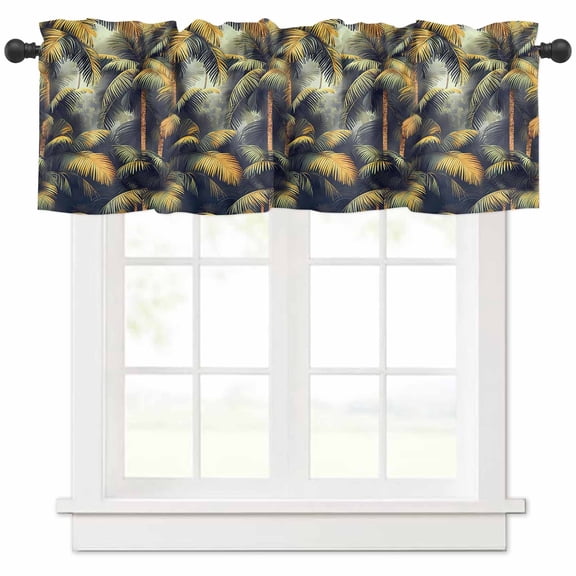 nqOlkjepod Tropical Plant Farmhouse Short Window Curtain Valances, Summer Botanical Palm Tree Leaves Retro Rod Pocket Kitchen Valances for Living Room Bedroom Bathroom Cafe, 1 Panel - 60" x 18"
