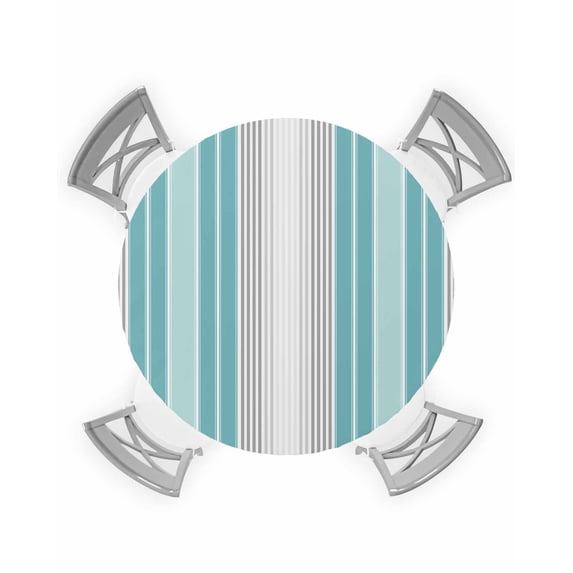 nqOlkjepod Turquoise Aqua Stripes Round Tablecloth, Fitted Table Cover with Elastic for 45"-54" Round Tables, Modern Minimalist Abstract Lines Table Cloth Dinning Party Waterproof Tablecloths