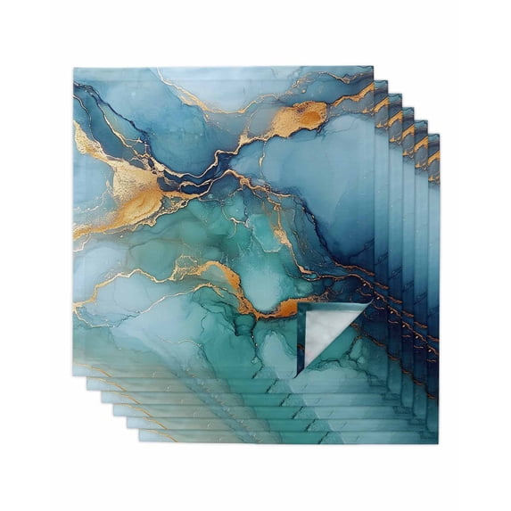 nqOlkjepod Turquoise Blue Cloth Napkins Set of 6 Reusable Dinner Napkins, Modern Teal Gold Marble Textured Cocktail Napkin Washable Table Napkins for Wedding/Holiday Party/Baby Shower 20"x20"