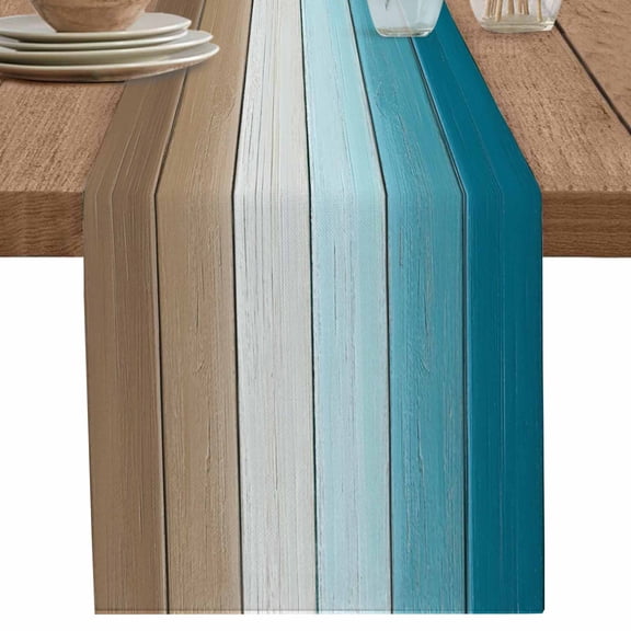 nqOlkjepod Turquoise Brown Table Runner 48 Inches Long Farmhouse Dress Scarves, Farmhouse Retro Wooden Grain Striped Dining Tablerunner for Coffee Table/Kitchen Island/Party Décor, 13" x 48"