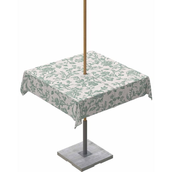 nqOlkjepod Turquoise Farmhouse Outdoor Tablecloth with Umbrella Hole & Zipper, Vintage Flower Leaf Botanical Plant Square Table Cover 54x54 Inch, Dining Waterproof Table Cloth Protector for Patio