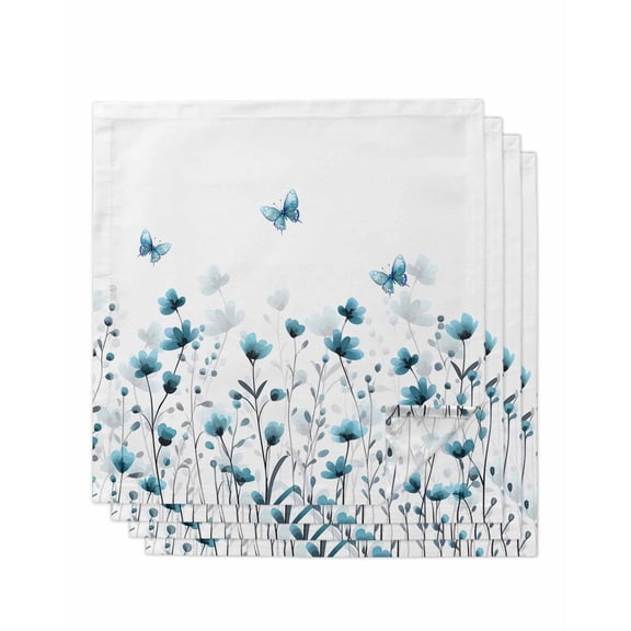 nqOlkjepod Turquoise Floral Butterfly Cloth Napkins Set of 4 Reusable Dinner Napkins, Spring Rustic Botanical Flowers Cocktail Napkin Washable Table Napkins for Wedding/Party/Baby Shower 20"x20"