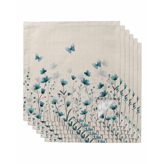 nqOlkjepod Turquoise Floral Butterfly Cloth Napkins Set of 6 Reusable Dinner Napkins, Spring Rustic Botanical Beige Cocktail Napkin Washable Table Napkins for Wedding/Party/Baby Shower 20"x20"