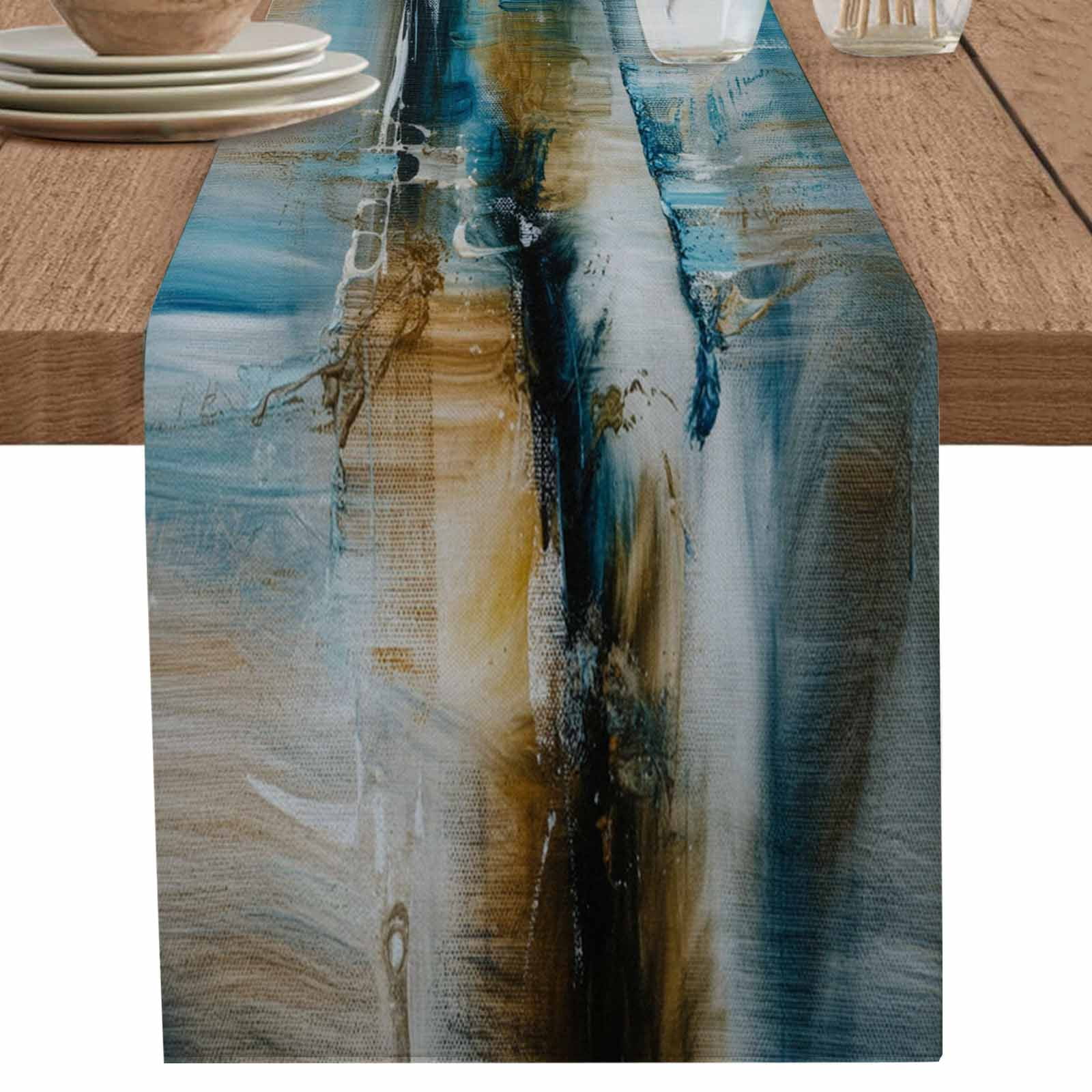 nqOlkjepod Turquoise Gradient Table Runner 70 Inches Long Farmhouse Dress Scarves, Abstract Modern Luxury Ombre Painting Dining Tablerunner for Coffee Table/Kitchen Island/Party Décor, 13" x 70"