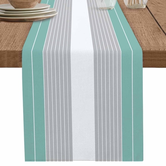nqOlkjepod Turquoise Grey Stripe Table Runner 48 Inches Long Farmhouse Dress Scarves, Modern Art Horizontal Striped Dining Tablerunner for Coffee Table/Kitchen Island/Party Décor, 13" x 48"