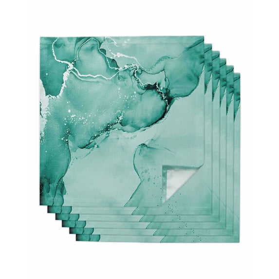 nqOlkjepod Turquoise Marble Cloth Napkins Set of 6 Reusable Dinner Napkins, Nature Marble Stone Ripple Modern Art Cocktail Napkin Washable Table Napkins for Wedding/Holiday Party/Baby Shower 20"x20"