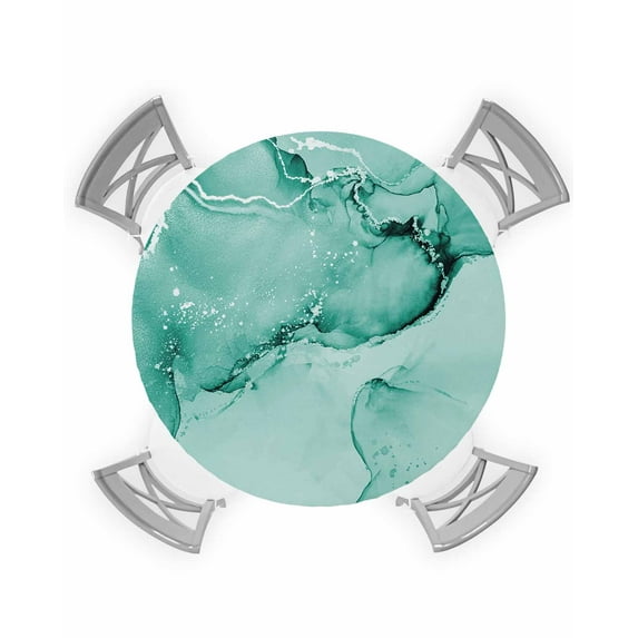 nqOlkjepod Turquoise Marble Round Tablecloth, Fitted Table Cover with Elastic for 45"-54" Round Tables, Nature Marble Stone Ripple Modern Art Table Cloth Outdoor Dinning Party Waterproof Tablecloths