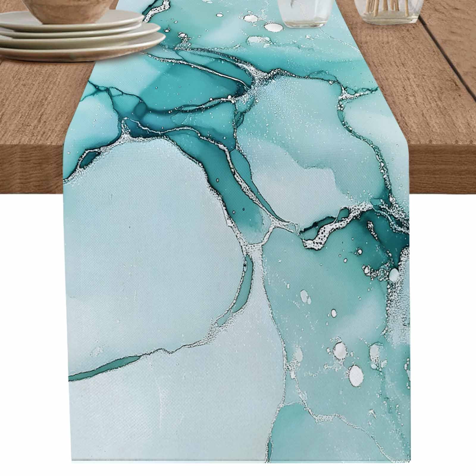 nqOlkjepod Turquoise Marble Table Runner 72 Inches Long Farmhouse Dress ...