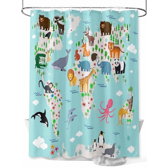 nqOlkjepod Turquoise Ocean Shower Curtain, Waterproof Shower Curtains for Bathroom, Funny Cute Animals Clouds Cartoon Washable Fabric Bathtub Curtain Set Bath Decor with 12 Hooks Long 72"x84"