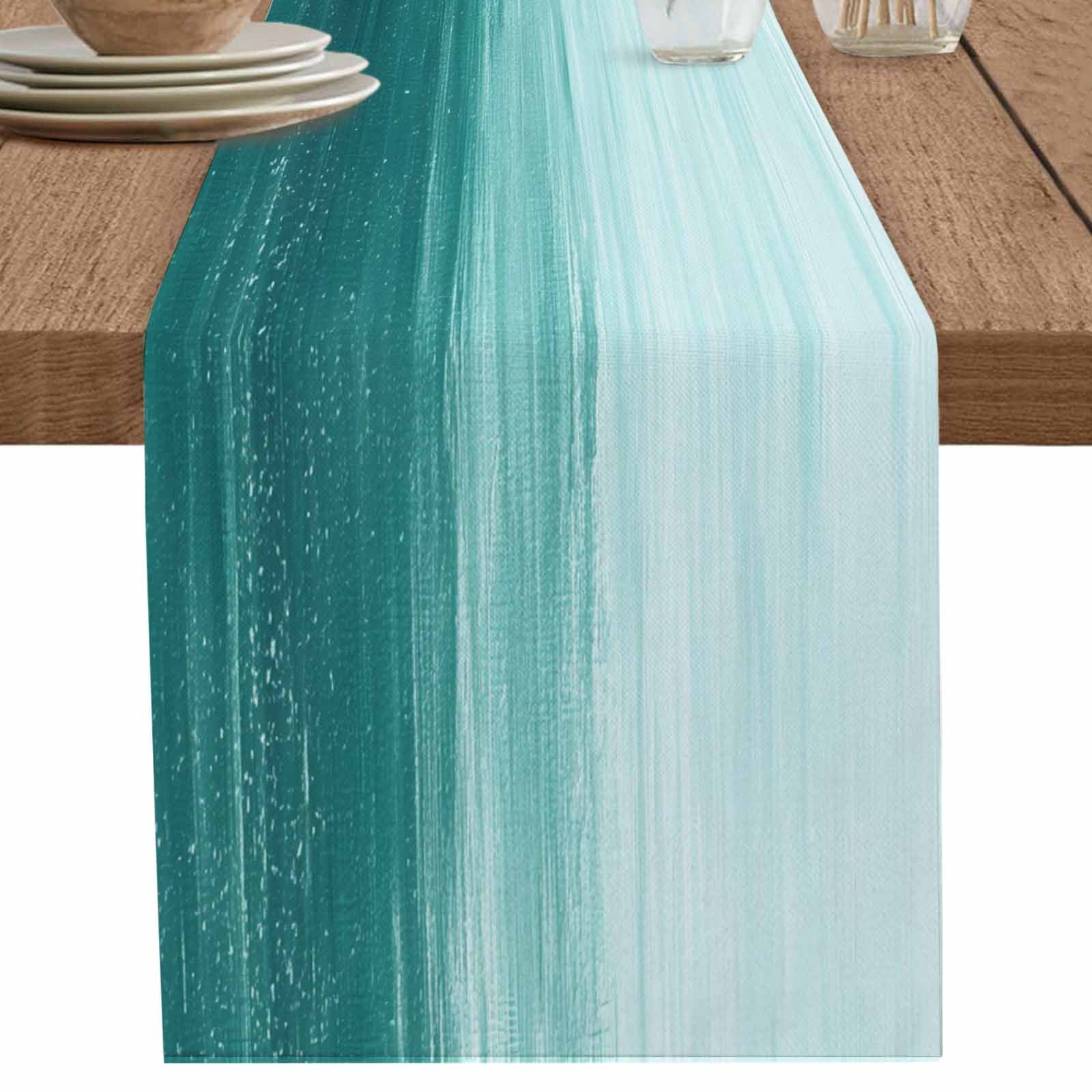 nqOlkjepod Turquoise Ombre Table Runner 90 Inches Long Farmhouse Dress ...