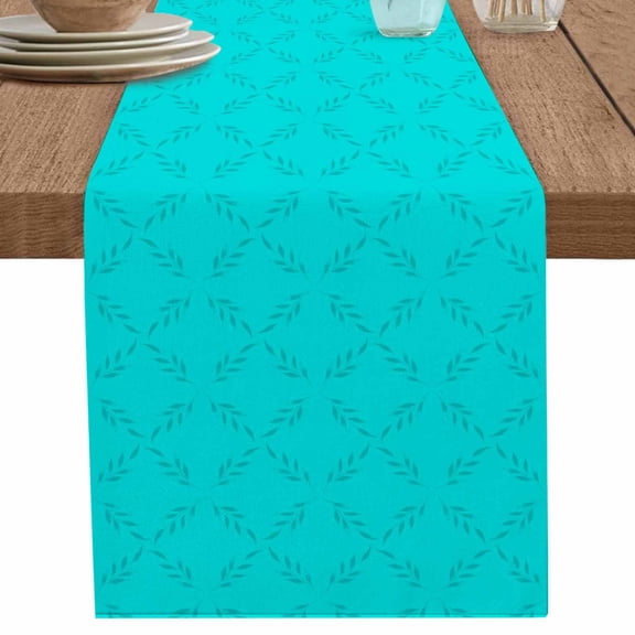 nqOlkjepod Turquoise Plaid Table Runner 90 Inches Long Farmhouse Dress Scarves, Geometric Leaf Diamond Morocco Abstract Dining Tablerunner for Coffee Table/Kitchen Island/Party Décor, 13" x 90"