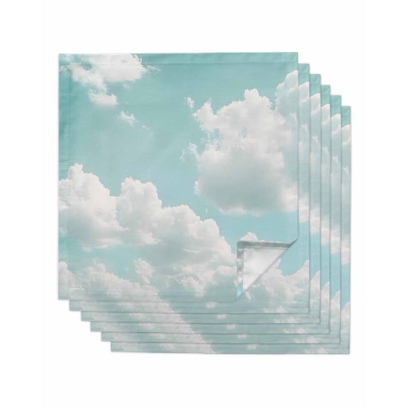 nqOlkjepod Turquoise Sky Cloth Napkins Set of 6 Reusable Dinner Napkins, Rustic Retro Clouds Landscape Cocktail Napkin Washable Table Napkins for Wedding/Holiday Party/Baby Shower 20"x20"
