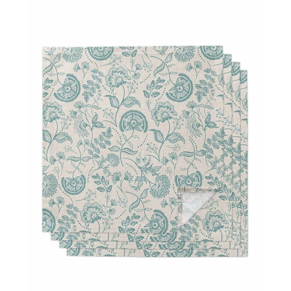 nqOlkjepod Turquoise Spring Floral Cloth Napkins Set of 4 Reusable Dinner Napkins, Farmhouse Retro Summer Botanical Cocktail Napkin Washable Table Napkins for Wedding/Party/Baby Shower 20"x20"