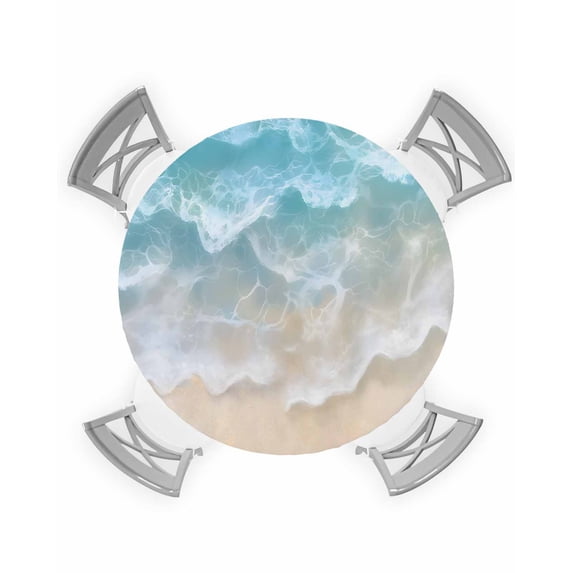 nqOlkjepod Turquoise Summer Beach Round Tablecloth, Fitted Table Cover with Elastic for 36"-44" Round Tables, Coastal Water Ripple Table Cloth Outdoor Indoor Dinning Party Waterproof Tablecloths