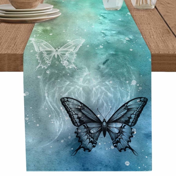 nqOlkjepod Turquoise Vintage Butterfly Table Runner 48 Inches Long Farmhouse Dress Scarves, Watercolor Retro Art Dining Tablerunner for Coffee Table/Kitchen Island/Party Décor, 13" x 48"