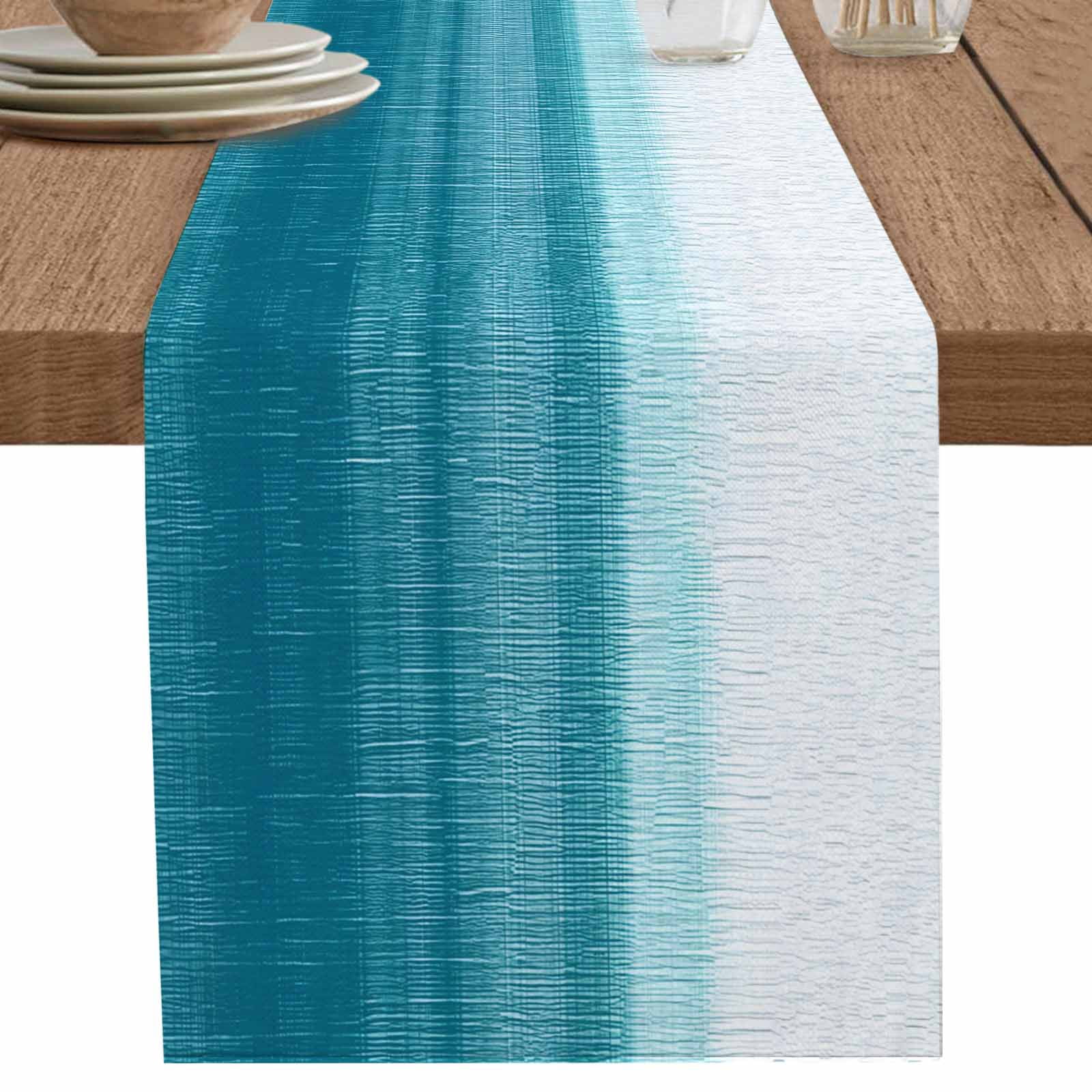 nqOlkjepod Turquoise White Ombre Table Runner 72 Inches Long Farmhouse ...