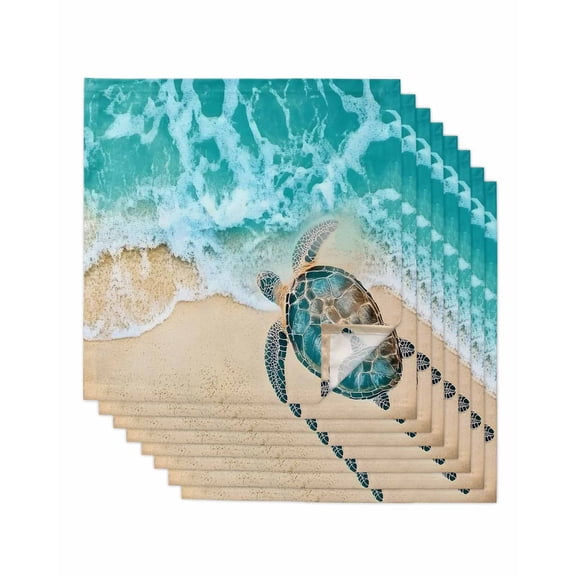 nqOlkjepod Turtle Cloth Napkins Set of 8 Reusable Dinner Napkins, Coastal Seaside Nature Ocean Marine Animal Cocktail Napkin Washable Table Napkins for Wedding/Holiday Party/Baby Shower 20"x20"