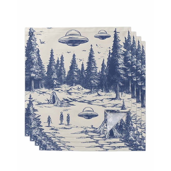 nqOlkjepod Vintage Blue Cloth Napkins Set of 4 Reusable Dinner Napkins, Farmhouse Forest Abstract Art Cocktail Napkin Washable Table Napkins for Wedding/Holiday Party/Baby Shower 20"x20"