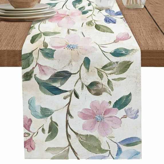 nqOlkjepod Vintage Botanical Table Runner 70 Inches Long Farmhouse Dress Scarves, Watercolor Leaf Spring Floral Dining Tablerunner for Coffee Table/Kitchen Island/Party Décor, 13" x 70"