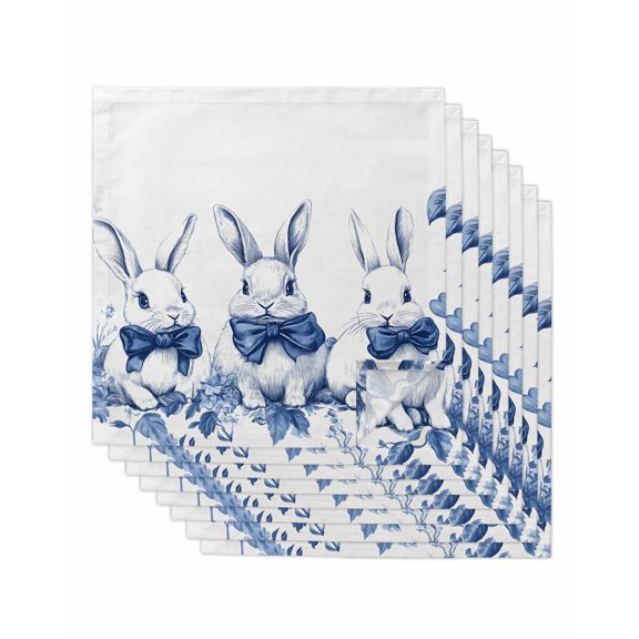 nqOlkjepod Vintage Bunny Easter Cloth Napkins Set of 8 Reusable Dinner Napkins, Pastoral Rabbit Spring Floral Cocktail Napkin Washable Table Napkins for Wedding/Holiday Party/Baby Shower 20"x20"
