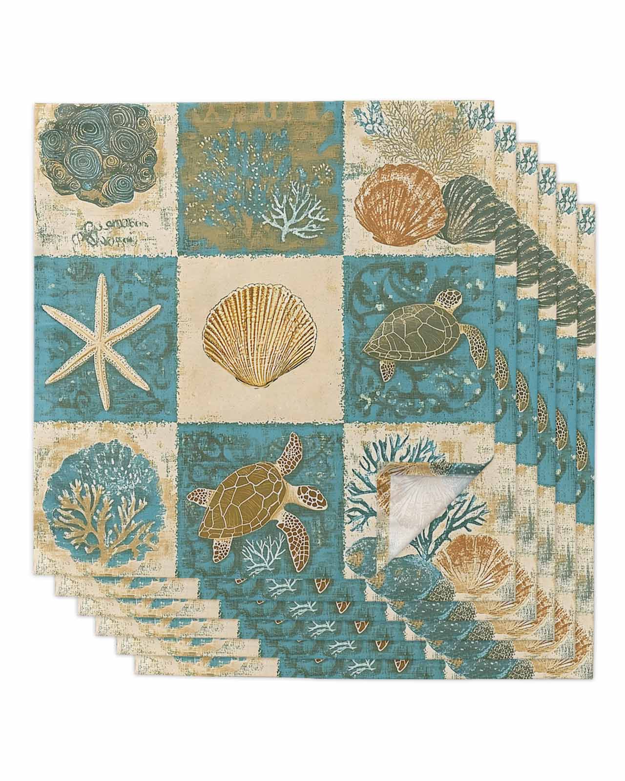 nqOlkjepod Vintage Coastal Cloth Napkins Set of 6 Reusable Dinner ...